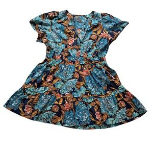 Anthropologie Blue and Brown Floral Mini Dress